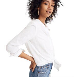 Madewell White Tie-Front Shirt Size Small Summer Vacation Lightweight